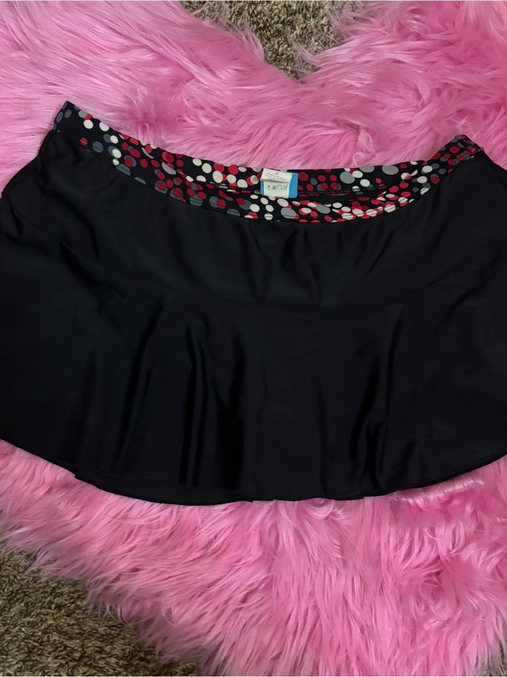 Y2K vintage Black Swim Skirt Skort Polka Dot Waist Medium Modest Swim Bottoms
